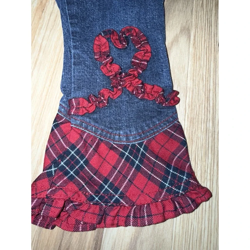 The‎ Children's Place TCP Girls 3T Denim Flared Jeans Red Plaid EUC Y2K